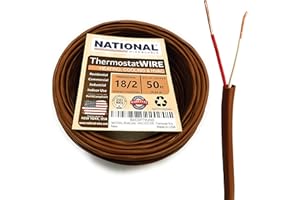18/2 50Ft. NATIONAL Wire&Cable Thermostat Doorbell HVAC Heating Control Professional Cable Wire - Made in USA - 100% Solid Copper Conductors, CL2 ETL Listed, Low Voltage Applications Use
