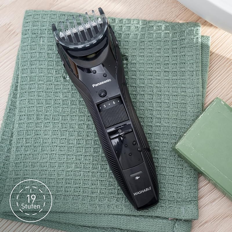 ER-GC53K503 Haarschneider für Männer, tragbarer, kabelloser, wasserdichter Trimmer, 19 Längeneinstellungen, 1 Aufsatz, kabelloser & kabelgebundener Betrieb, Schwarz