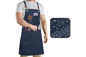 RUVANTI Work Apron for Men, Oil & Water Repellent, Poly Cotton Cross Back Aprons for Women with Pockets, Adjustable up to XXL