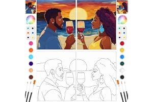 Dinifee 2 Pack Pre Drawn Canvas for Painting Sip and Paint Kit for Couple 8" x 10" Stretched Pre Printed Canvas Couples Date Night Art Party for Adults Anniversary Wedding Gift(Romantic Date)