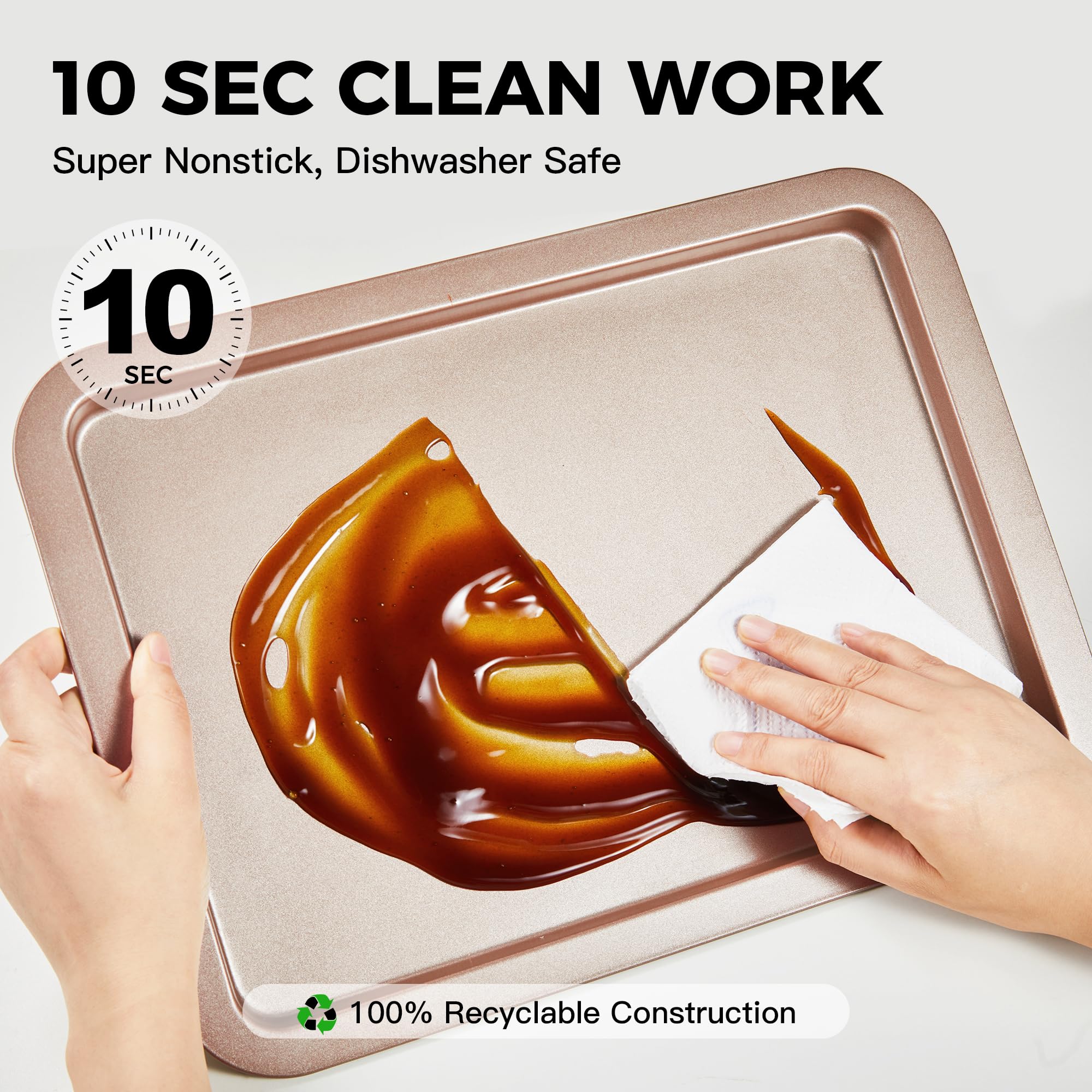 HONGBAKE Cookie Sheets, Baking Sheet Set, Nonstick Oven Pan with Wider Grips, 3 Pack Half/Jelly Roll/Quarter Baking Tray, Premium & Dishwasher Safe