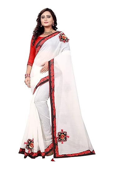 Multi Color Chanderi Cotton Fabric Patch Work With Lace Work Saree Women