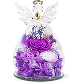 Valentines Day Gifts for Her Birthday Gifts for Mom Women Preserved Rose Forever Flower in Glass Angel Figurines Fresh Flowers for Delivery Purple Mothers Anniversary for Grandma Wife from Daughter
