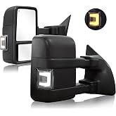 Sanooer Switchback Tow Mirrors for 99-16 F250-F550 Super Duty Chrome Lens | power heated, manual Fold &amp; Telescoping, switchback running/turn lights. Fits 1999-2016 Ford F250-F550 Super Duty