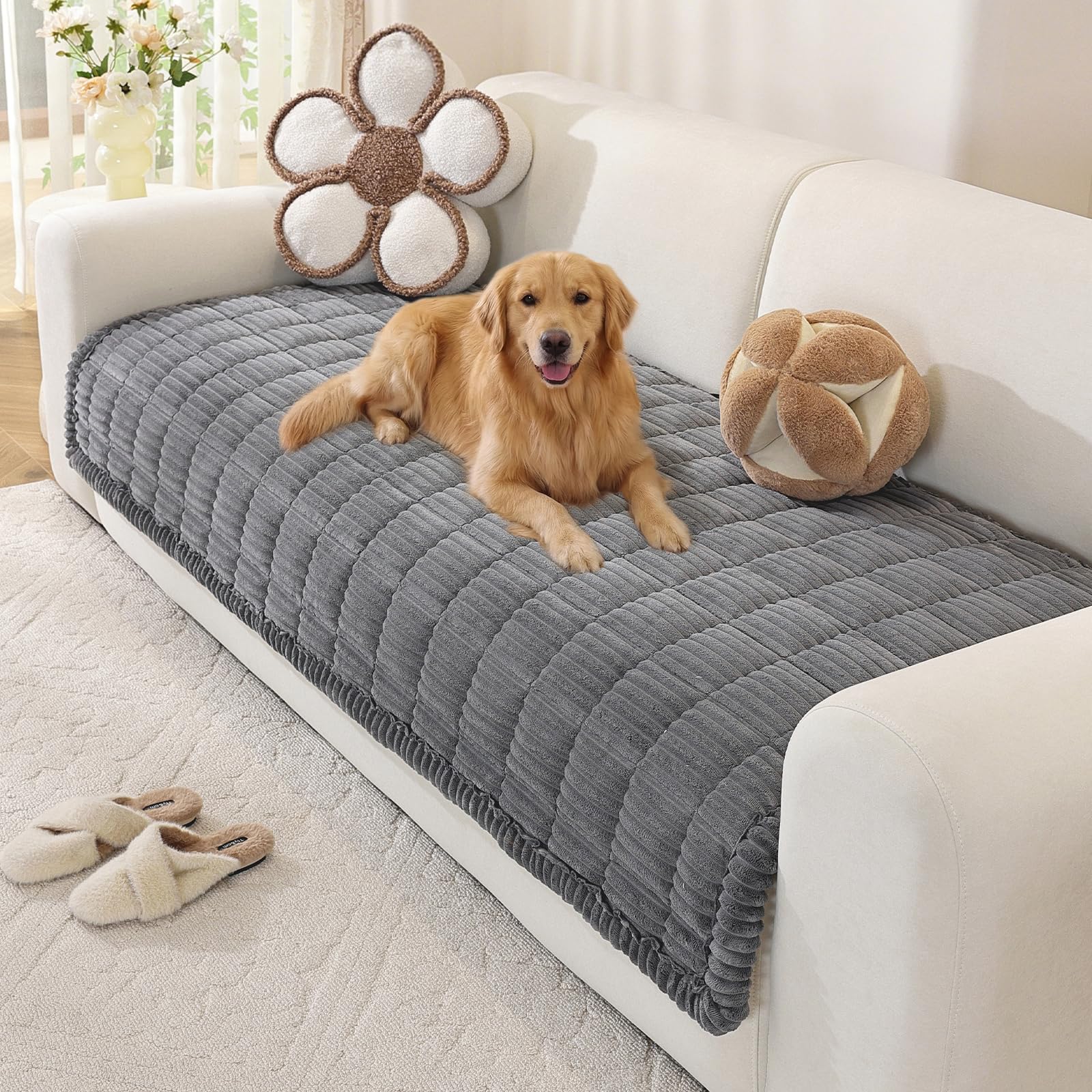 OstepDecor Washable Couch Cover for Dogs, Thick Pet Friendly Sofa Covers, Soft Couch Protector, Paw Cart Sofa Slipcovers, Cushion Protector for Leather, Sectional, Loveseat (35.4" x 70.9", Dark Grey) Image