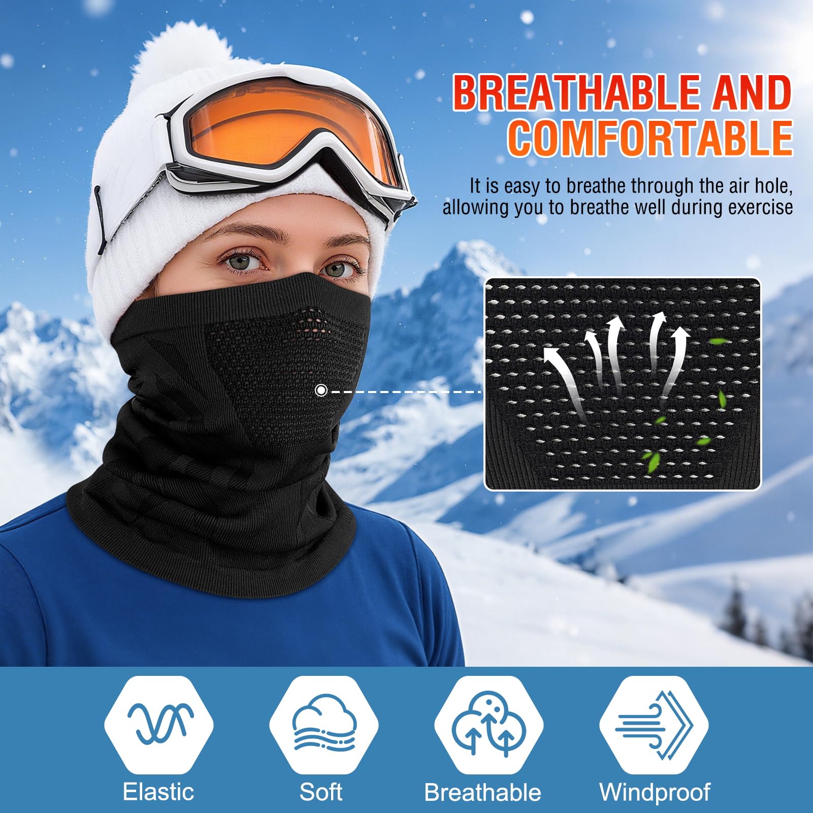 Kiiwah 2 Stück Schlauchschal Herren Damen, Winddicht Multifunktionstuch Atmungsaktiv Loop Schal Winter Neckwarmer Halswärmer Halstuch für Ski Radsport Fahrrad Motorrad Laufen 2