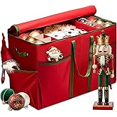 ZOBER Large Christmas Ornament Storage Box - Stores 80 3" Ornaments, With Dividers - With Large Compartment for Figurines, and Accessories, Durable Christmas Containers Holder (Red, 80-3" Ornaments)