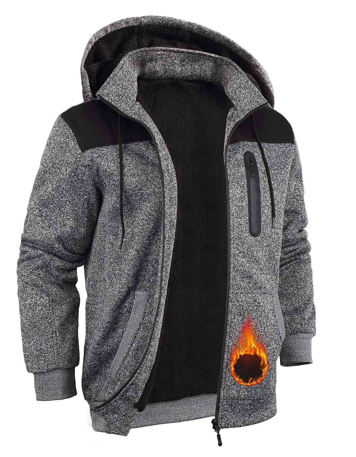 Photo 1 of Xsylxgc Hoodies for Men Heavyweight Fleece Sweatshirt - Full Zip Up Thick Sherpa Lined, Grey S