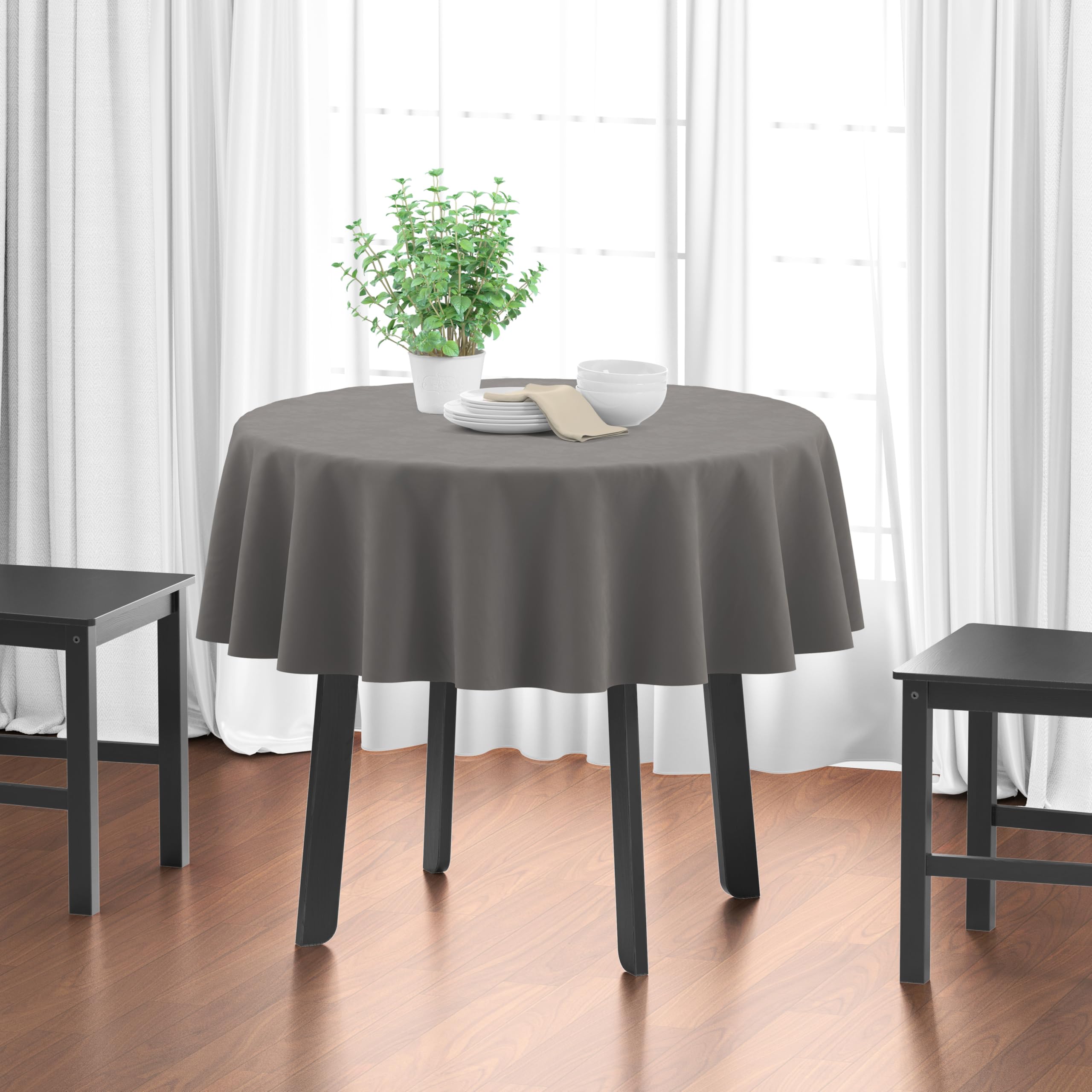 Encasa XO Dining Table Cover | 56 in-Round Cotton Canvas Round Tablecloth | Machine Washable, Grey Table Cloth for Indoor & Outdoor Dining, Durable, Easy-Care | Suitable for Any Occasion