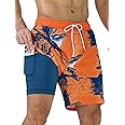SILKWORLD Mens Swim Trunks Quick Dry Swimming Shorts with Compression Liner and Zipper Pockets