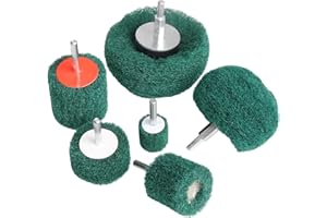 HIQALTY 6PCS Non Woven Abrasive Buffing Polishing Wheel Drill Attachment Set,Scouring Pads Power Scrubber Cleaning Kit (Green)
