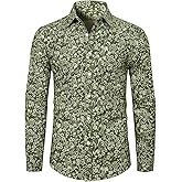 fohemr Mens Floral Shirt Casual Button Down Long Sleeve Flower Printed Shirt 100% Cotton