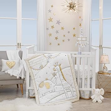 white and gold baby bedding