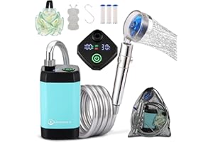 Brarvagur Portable Camping Shower, Upgrade 7800mAh Rechargeable Electric Shower Pump with USB-C, Handheld Filter Shower Head Two-Meter Hose Suitable for Outdoor Hiking, RV Travel, Beach Vacations