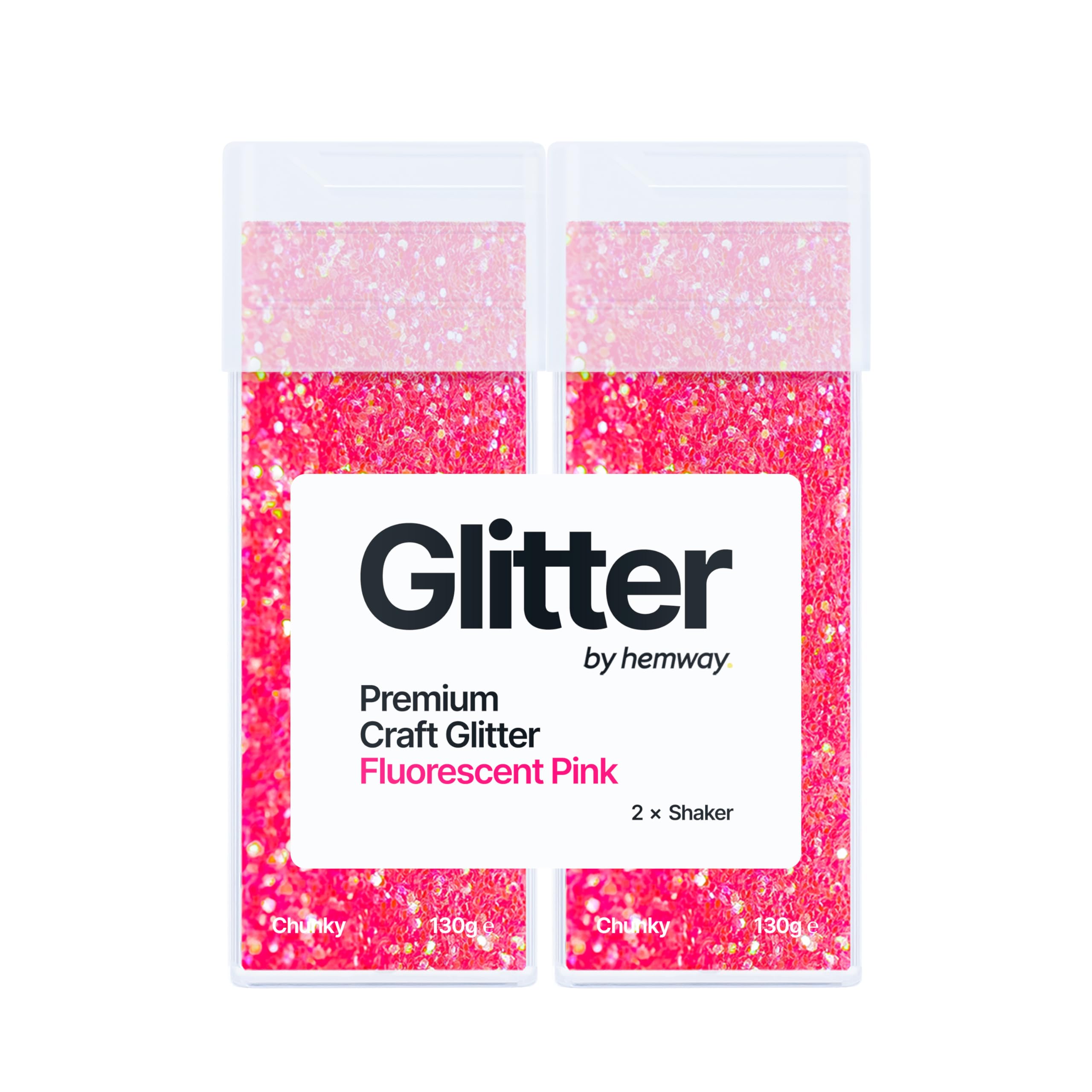 Hemway Glitter Shaker Fluorescent Pink 130g x2 Pack Chunky, Craft Glitter Shakers for Resin & Epoxy Crafts, Christmas Art Supplies, Nail, Body, Face, Eye, Festival, Crafting, Slime, Sparkle