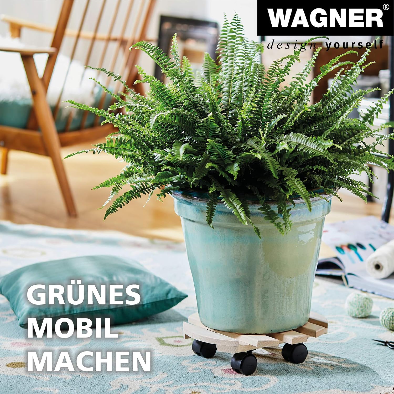 WAGNER Plant trolley PALETTI diameter 30 x 8 cm I Flower trolley for indoor use I Container trolley made of FSC®-certificated solid beech wood - Image 3
