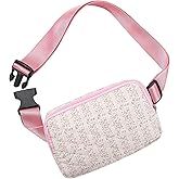 JOVAKIT Quilted Cotton Fanny Pack for Women Girls, Fashion Waist Packs with Adjustable Strap, Floral Coquette Running Waist Packs, Zipper Fanny Pack Crossbody Bags Travel Storage Bag (Pink)