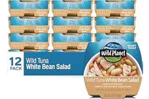 Wild Planet Ready-To-Eat Wild Tuna White Bean Salad With Organic Chickpeas, Carrots, Red Peppers & Green Olives 5.6oz (Pack Of 12)