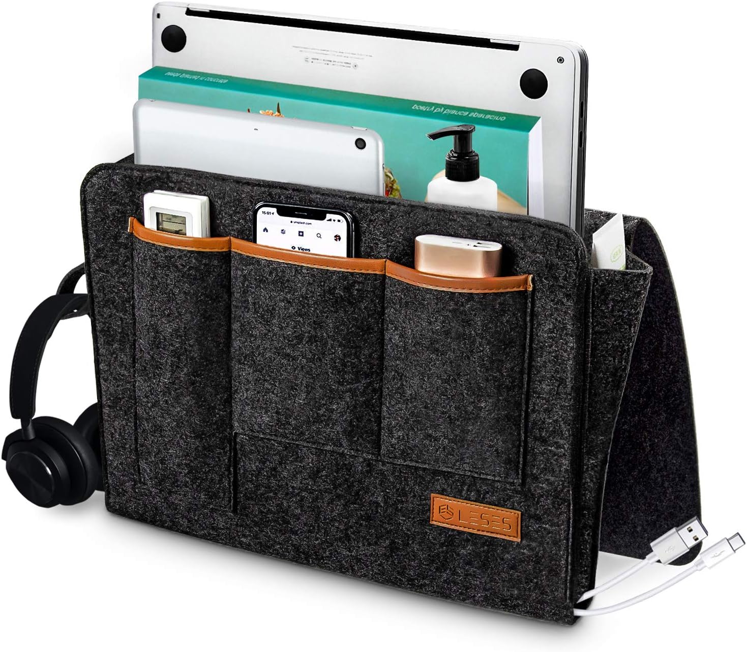 LESES Bedside Pocket Organizer Bedside Caddy for Bed