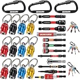 Geinxurn 25Pcs Bit Holder Key Chain, 1/4" Hex Shank One Handed Quick Change&amp; Release Extension Bit Organizer with Screwdriver Bits, Drill Extension &amp; Step Drill, Sockets Adapter, Nut Driver for DIY