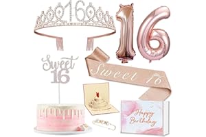 16th Birthday Decorations for Women – Sash, Tiara Crown, Cake Topper, Balloons Set, Fun 16 Year Old Bday Gifts Idea for Her M