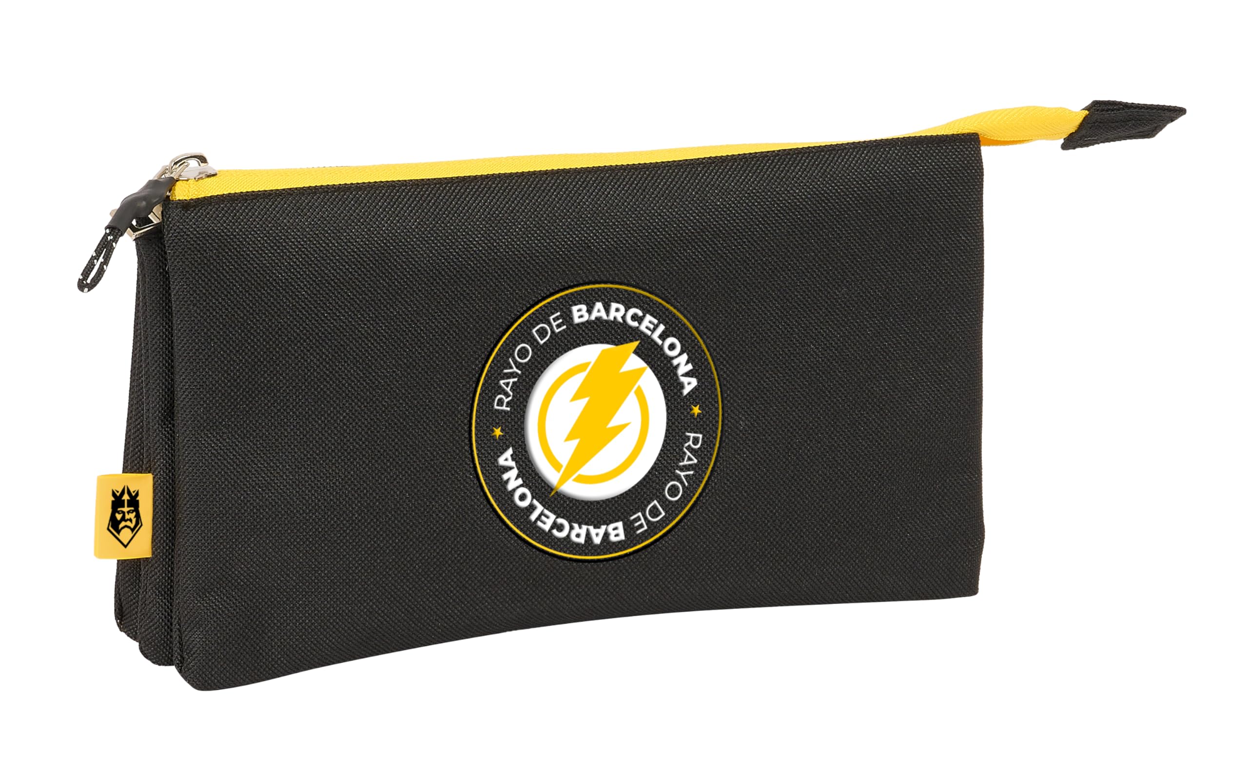Safta Kings League Rayo DE Barcelona – Triple Pencil Case, Children's Pencil Case, Ideal for School Age Children, Comfortable and Versatile, Quality and Resistance, 22 x 3 x 12 cm, Black, Black/White,