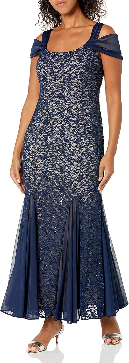 Alex Evenings Women's Long Cold Shoulder Dress (Petite and Regular Sizes): Clothing