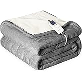 Cozorbt Heat Blanket 50”x60” Throw,Soft Flannel & Sherpa Reversible Electric Blanket with 10 Heat Settings,12 Timer Setting and 3 Hours Auto-Shut Off,ETL Certified Machine Washable,Light Grey