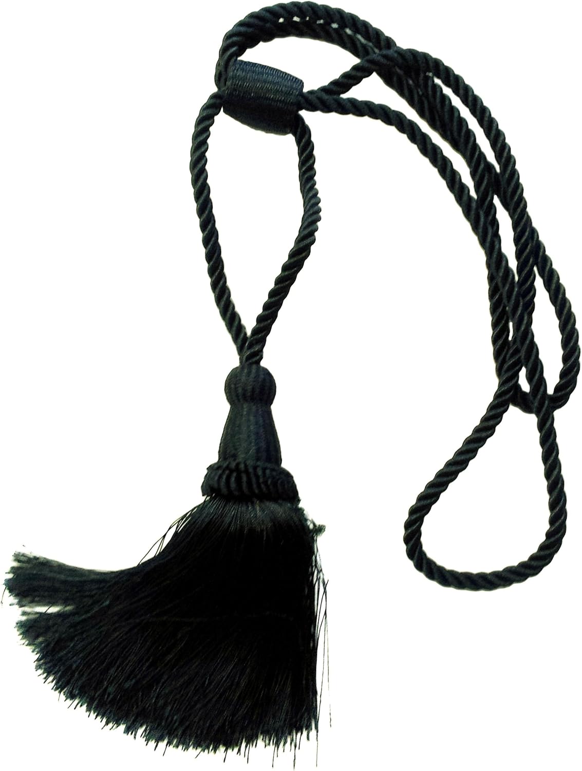 2 X BLACK SATIN TASSELED DRAPE CURTAIN ADJUSTABLE TIE BACKS