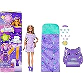 Barbie Party Unboxed Doll &amp; Accessories, Sleepover Reveal Series | with 7 Surprises Including Glow-In-The-Dark Activity Purple Pajama Doll