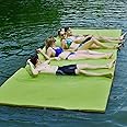 Goplus 12' x 6’ Floating Water Pad, 3-Layer Tear-Resistant XPE Foam Mat, with Mooring Device and Hook-Loop Straps Roll-Up Floating Island for 4-6 Person on Pool Lake River