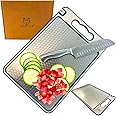 Kobiva Scratch Resistant 304 Stainless Steel Cutting Board for Kitchen | Dishwasher Safe Large Double-Sided Chopping Board, Knife Sharpener & Garlic Mincer | Easy to Clean