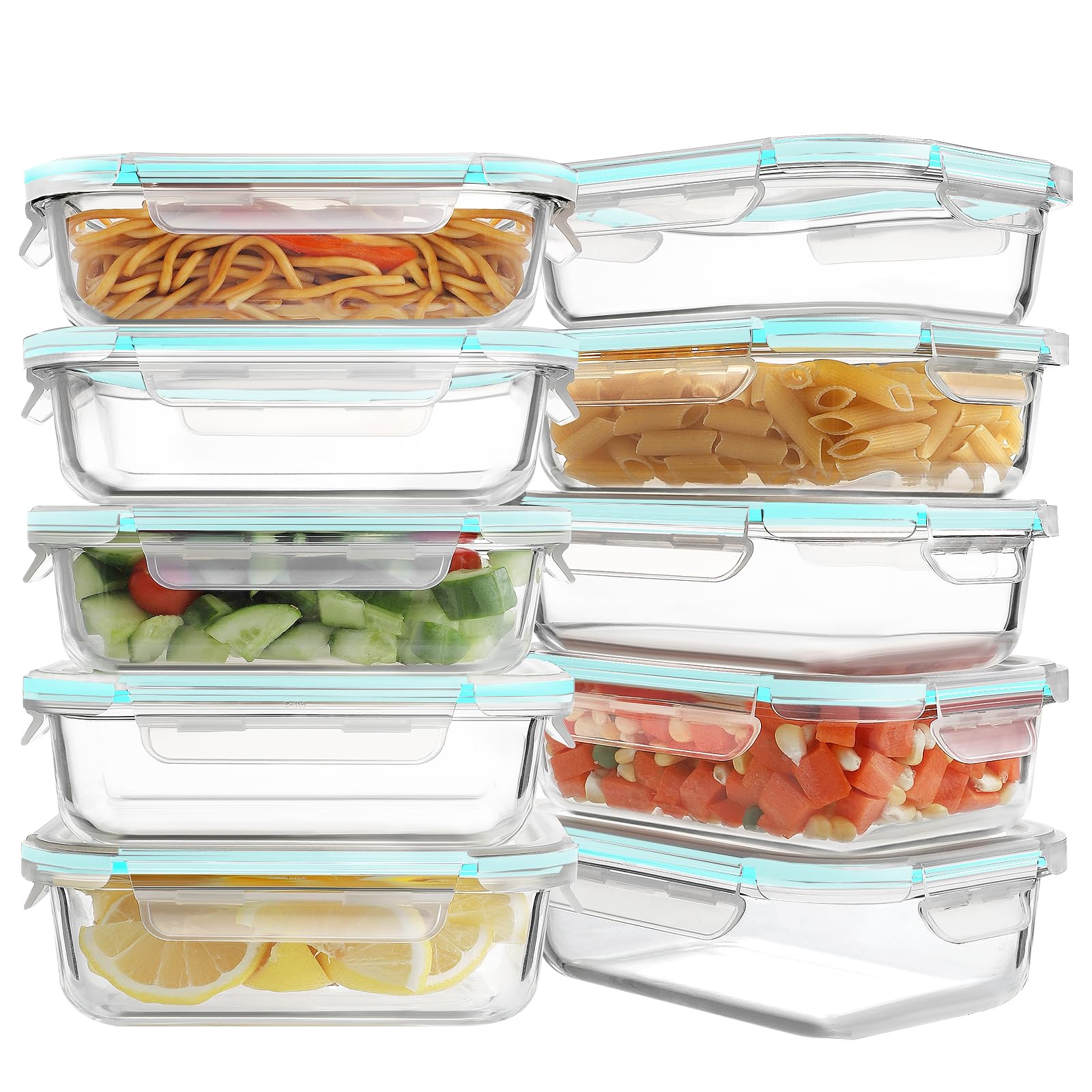 Photo 1 of HOMBERKING 10 Pack 22oz Glass Meal Prep Containers, Glass Food Storage Containers with Lids, Airtight Glass Lunch Bento Boxes, BPA-Free & Leak Proof (10 lids & 10 Containers) - Blue