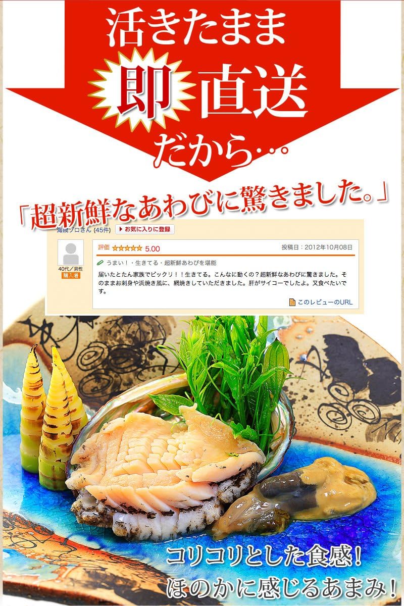 Amazon 活蝦夷あわび 50g前後 1枚 活き物のため配送日時のご指定をお願いします 魚活 鮮魚 通販