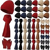 Suhine Winter Beanies Scarves Gloves Bulk Thermal Knit Hat Touch Screen Gloves Set Homeless Donation Charity Gift Women Men
