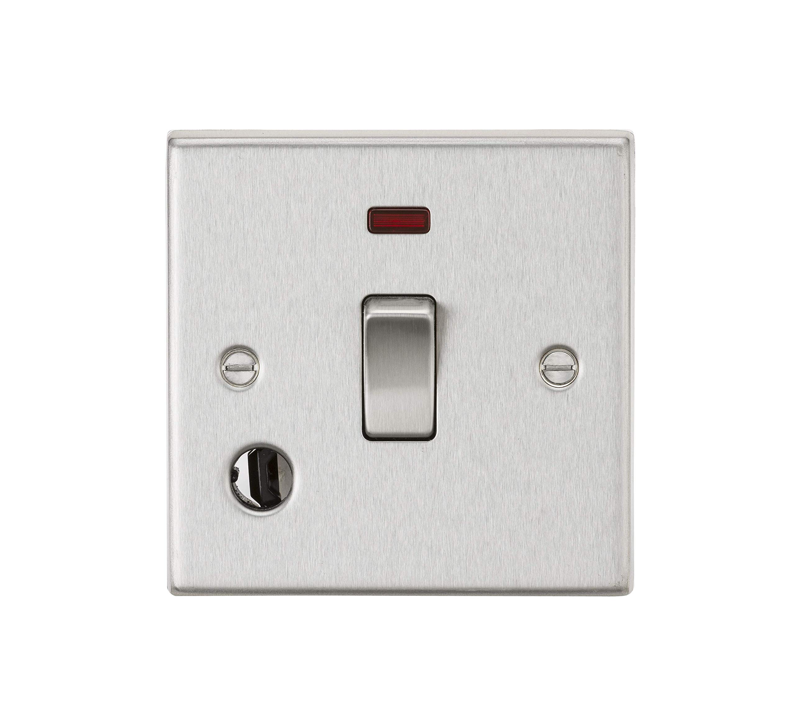 Knightsbridge CS834FBC 20A 1G DP Switch with Neon & Flex Outlet - Square Edge Brushed Chrome, 10.5 mm*89.0 mm*89.0 mm