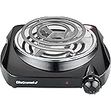 Elite Gourmet ESB301C Countertop Single Coiled Burner, 1100 Watts Electric Hot Plate, Temperature Controls, Power Indicator L