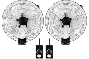 Simple Deluxe 18 Inch Metal Wall Mount Fan, 90-Degree Oscillation, 5 Speed Adjustment, 2 Pack