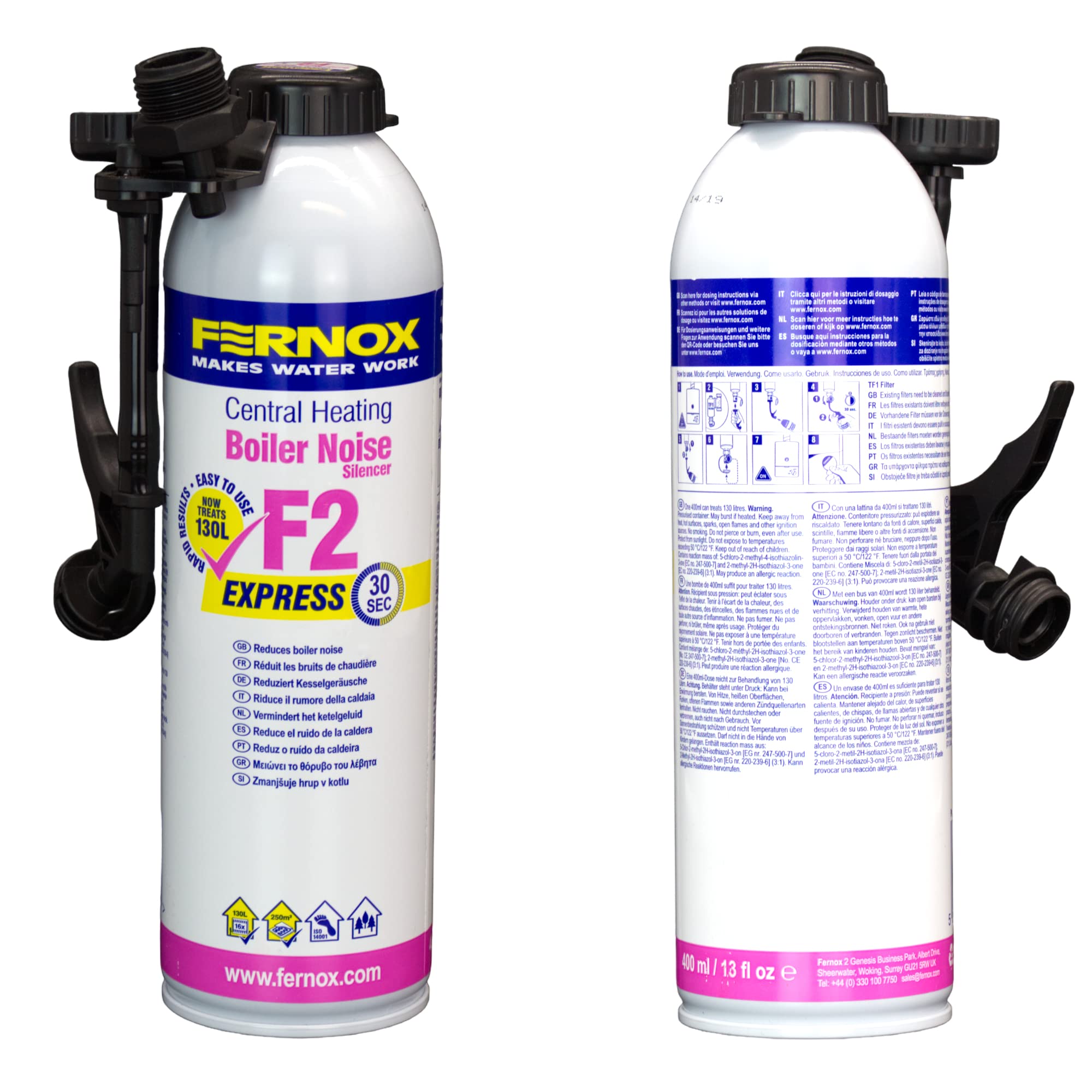 Kudos-Trading - Fernox F2 Express Boiler Noise Silencer 400ml Aersol Can Reduce Boiler Noise and Kettling for A Heating System of 130 litres Plumbers DIY Home Owner