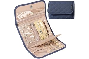 BELALIFE Travel Jewelry Case Organizer, Foldable Storage Roll for Earrings, Necklaces, Rings, Bracelets, Brooches, Blue-Gray