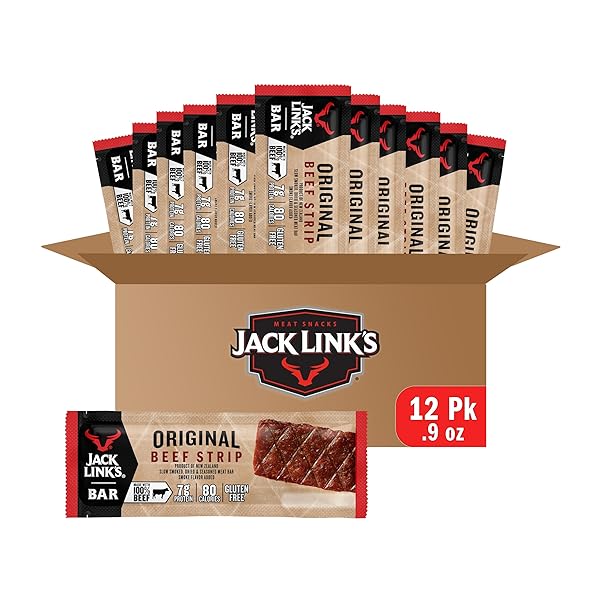 JACK LINK’S BEEF JERKY BARS, ORIGINAL – 7G OF PROTEIN AND 80 CALORIES PER BAR, MADE WITH PREMIUM BEEF, PERFECT HUNTING SNACK, NO ADDED MSG – KETO FRIENDLY AND GLUTEN FREE SNACKS, 0.9 OZ (PACK OF 12)