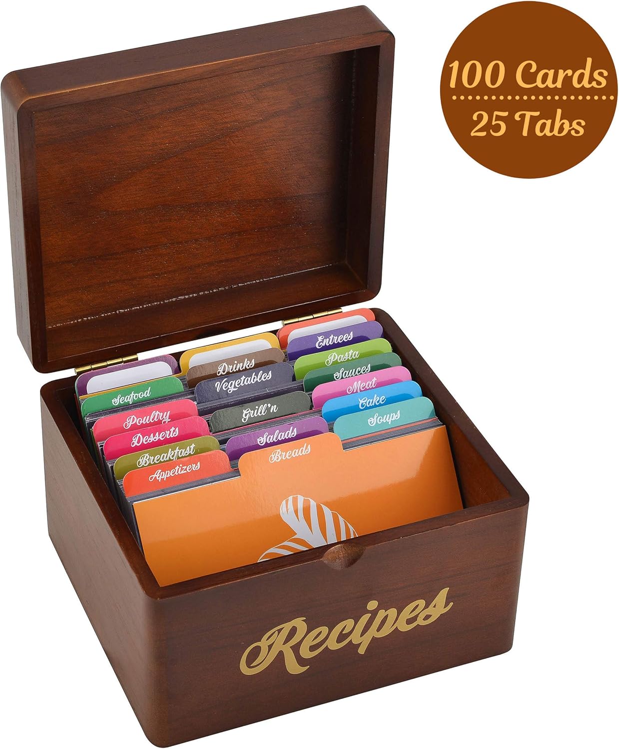 Akshaya Vintage Wooden Recipe Box with 100 recipe cards 4x6 and 25 dividers | Perfect Kitchen Cooking Gift Set idea for Mom Women Grandma Bridal Shower Wedding House Warming (Vintage Gold)