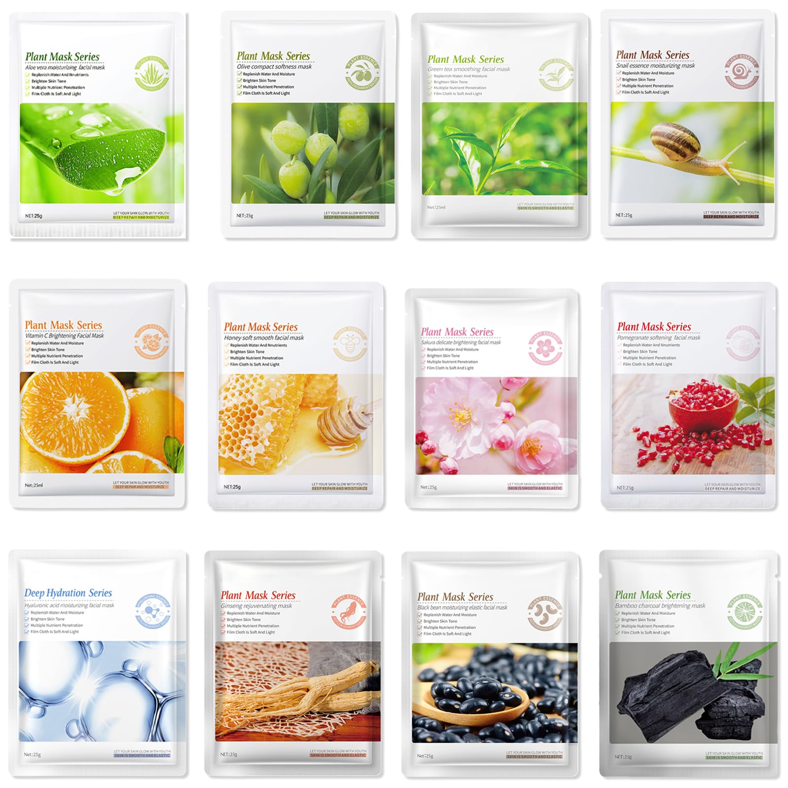 FunnAura 12PCS Face Masks Skincare Sheet, Moisturizing Korean Sheet Masks for Skin Repair & Firming Brightening