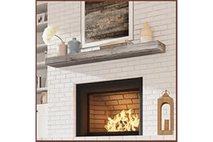 Eshoma Fireplace Mantel, 60 Inch Handcrafted Wood Mantles with Invisible Heavy Duty Metal Bracket, Floating Mantel Shelf for Wall Decor, Greyish White