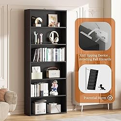 Vongrasig 6-Tier Open Bookcase and Bookshelf, Floor