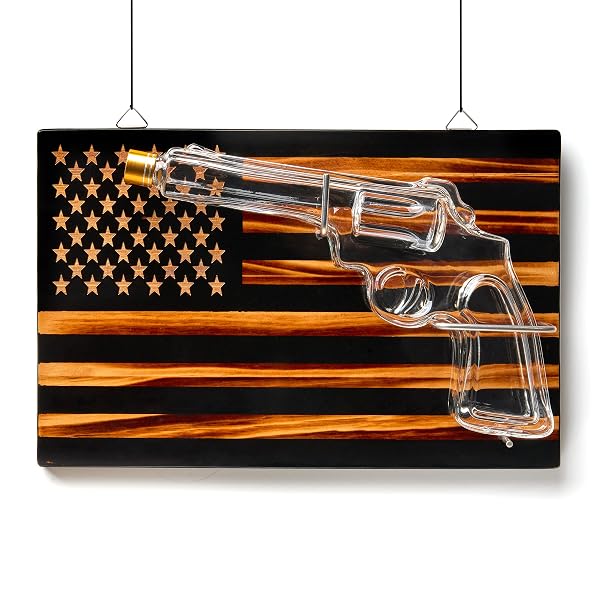 GODINGER WHISKEY DECANTER, AMERICAN FLAG WOODEN BOARD WITH WHISKEY DECANTER, AMERICAN SPIRITS, HOME DECOR, OFFICE DECOR, GIFTS FOR MEN, LIQUOR DECANTER