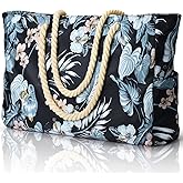 Becokan Beach Bag Large Beach Tote Bag for Women Waterproof Sandproof Swim Pool Bag With Zipper