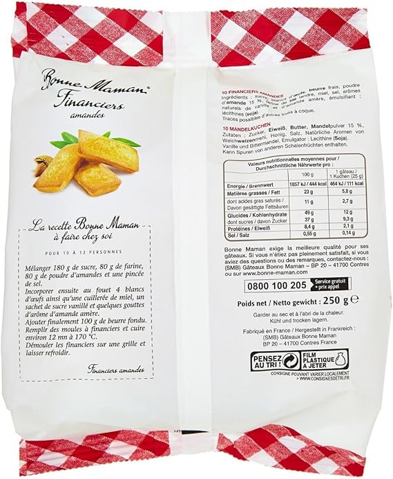 Bonne Maman Biscuits Financiers Amandes 250 G Amazon Fr Epicerie