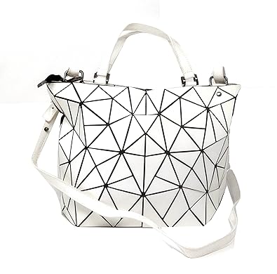 Di Grazia Womens Laser Diamond Cut Satchel Shoulder Handbag (White, White-Diamond-Foldable-Handbag)