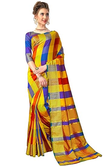 Womens Banarasi Silk Jacquard Saree(banarasisilksaree101_Multi-Coloured)